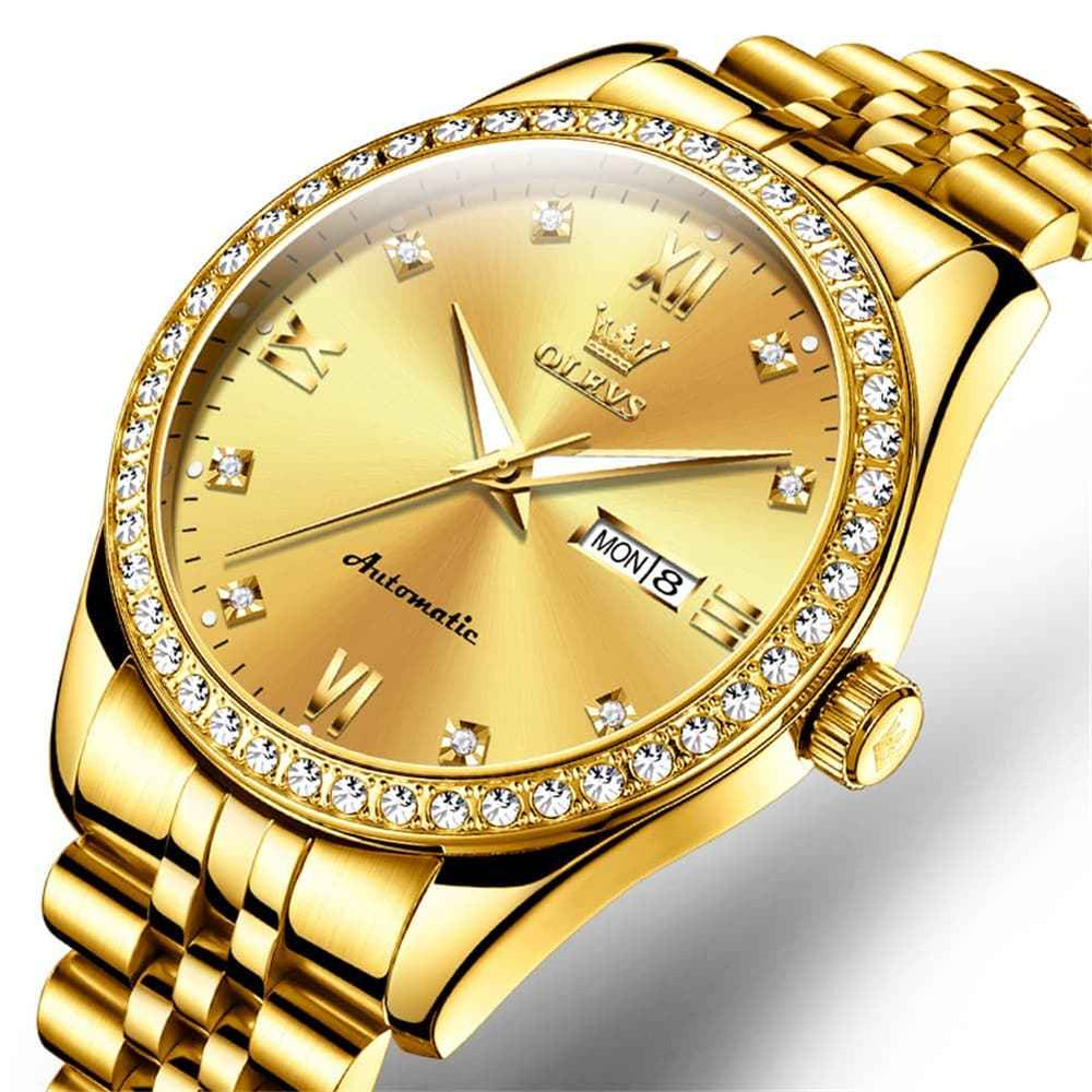 OLEVS 7012 – Men's Roman Numerals Diamond Bezel Mechanical Watch