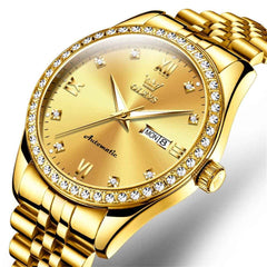 OLEVS 7012 – Men's Roman Numerals Diamond Bezel Mechanical Watch