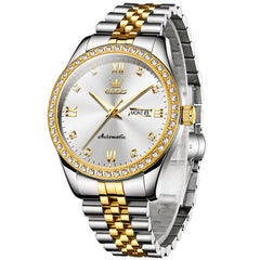 OLEVS 7012 Roman Numerals Diamond Bezel Mechanical Watch for Men - All Gold Watch | Olevs Watch Store