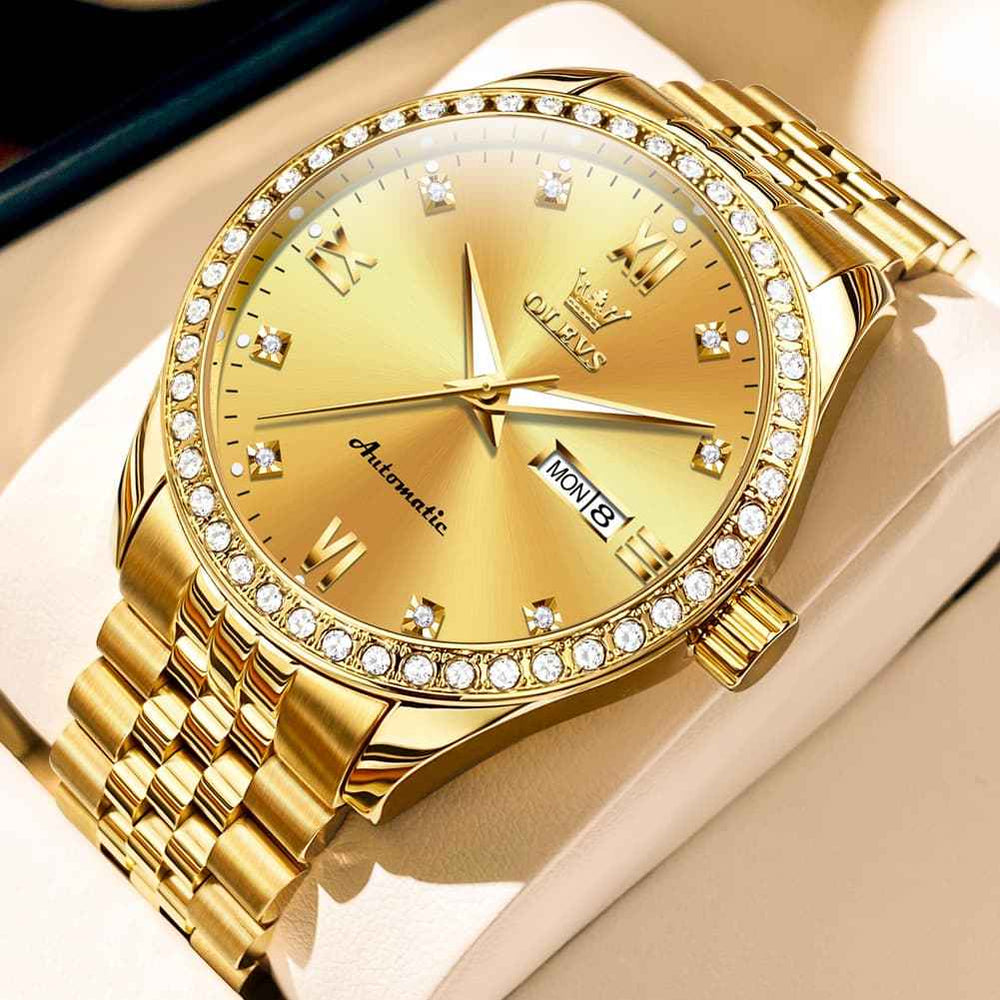 OLEVS 7012 – Men's Roman Numerals Diamond Bezel Mechanical Watch