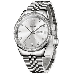 OLEVS 7012 Roman Numerals Diamond Bezel Mechanical Watch for Men - All Gold Watch | Olevs Watch Store