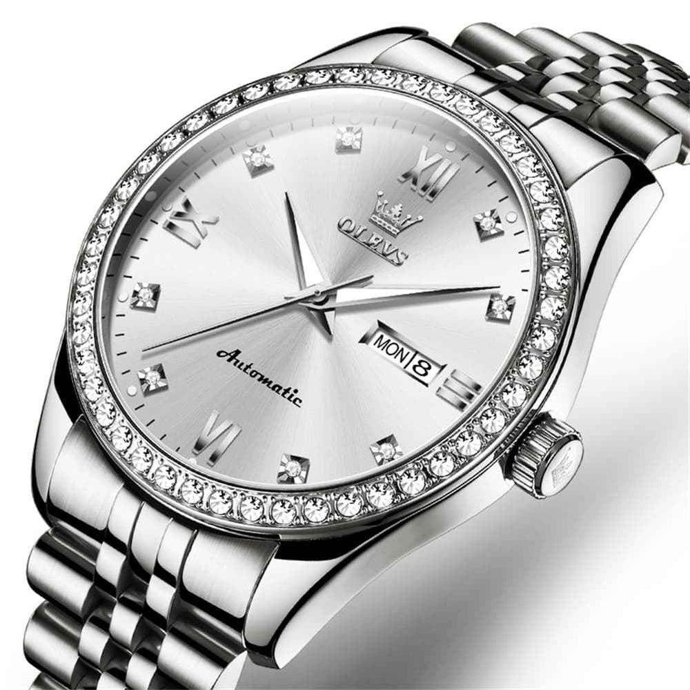 OLEVS 7012 – Men's Roman Numerals Diamond Bezel Mechanical Watch