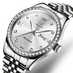 OLEVS 7012 – Men's Roman Numerals Diamond Bezel Mechanical Watch