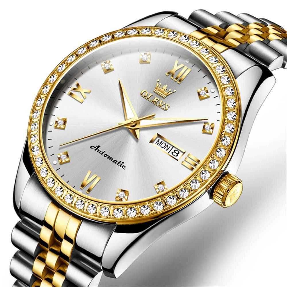 OLEVS 7012 – Men's Roman Numerals Diamond Bezel Mechanical Watch