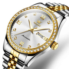 OLEVS 7012 – Men's Roman Numerals Diamond Bezel Mechanical Watch