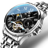 OLEVS 7013 Multi Function Sun and Moon Mechanical Watch for Men - Steel Silver Black Watch | Olevs Watch Store