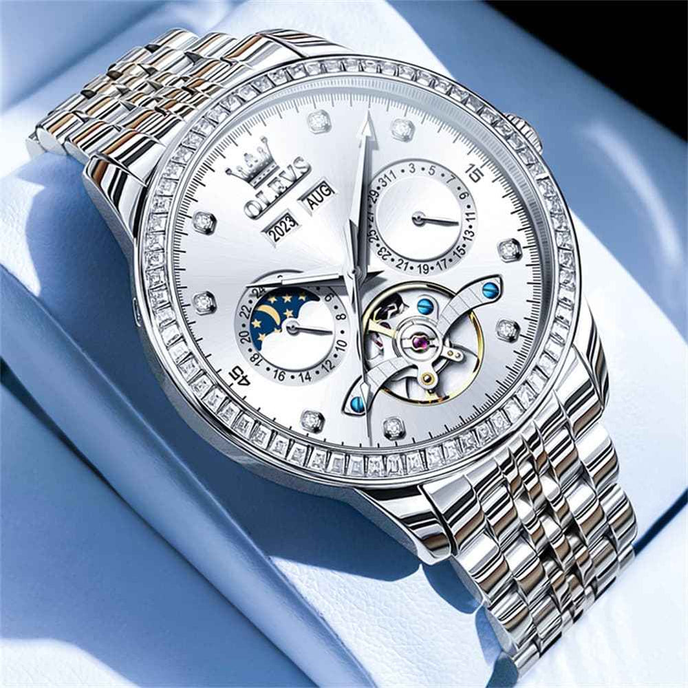 OLEVS 7016 – Men's Diamond Multi Function Sun and Moon Mechanical Watch