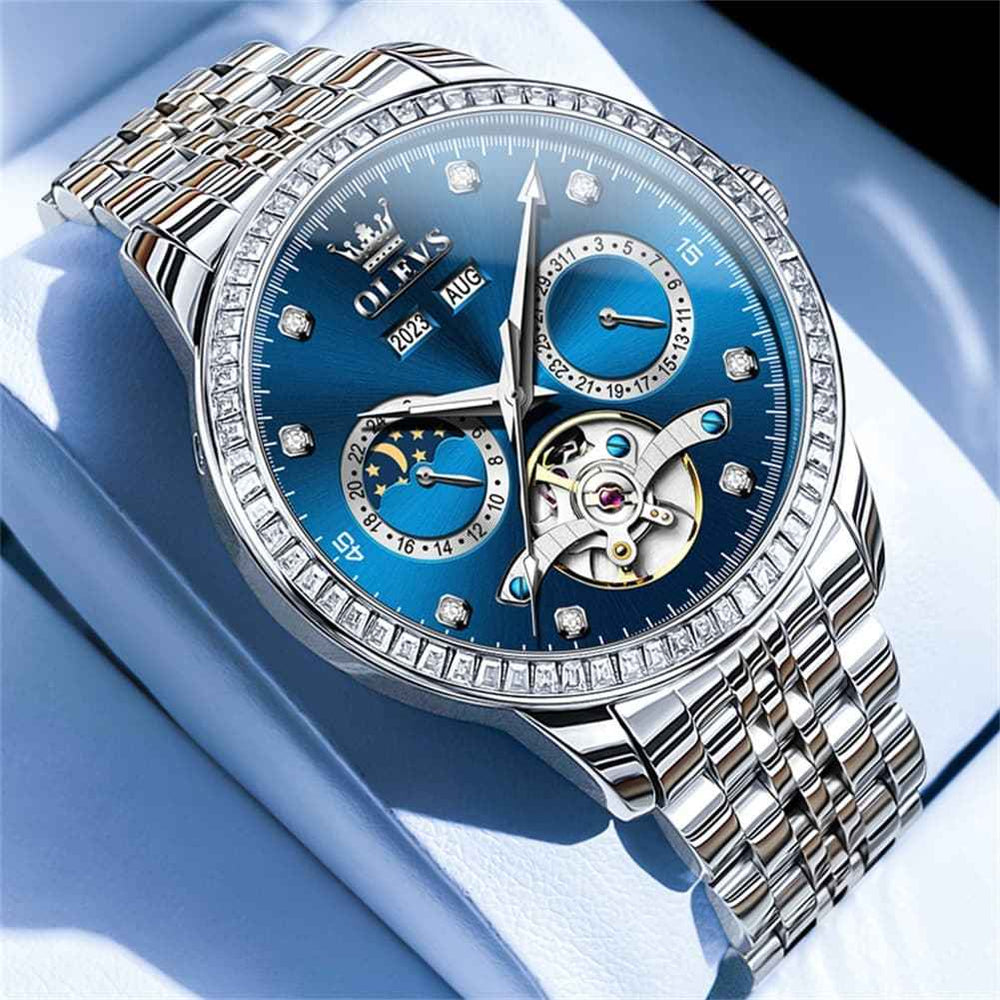 OLEVS 7016 – Men's Diamond Multi Function Sun and Moon Mechanical Watch