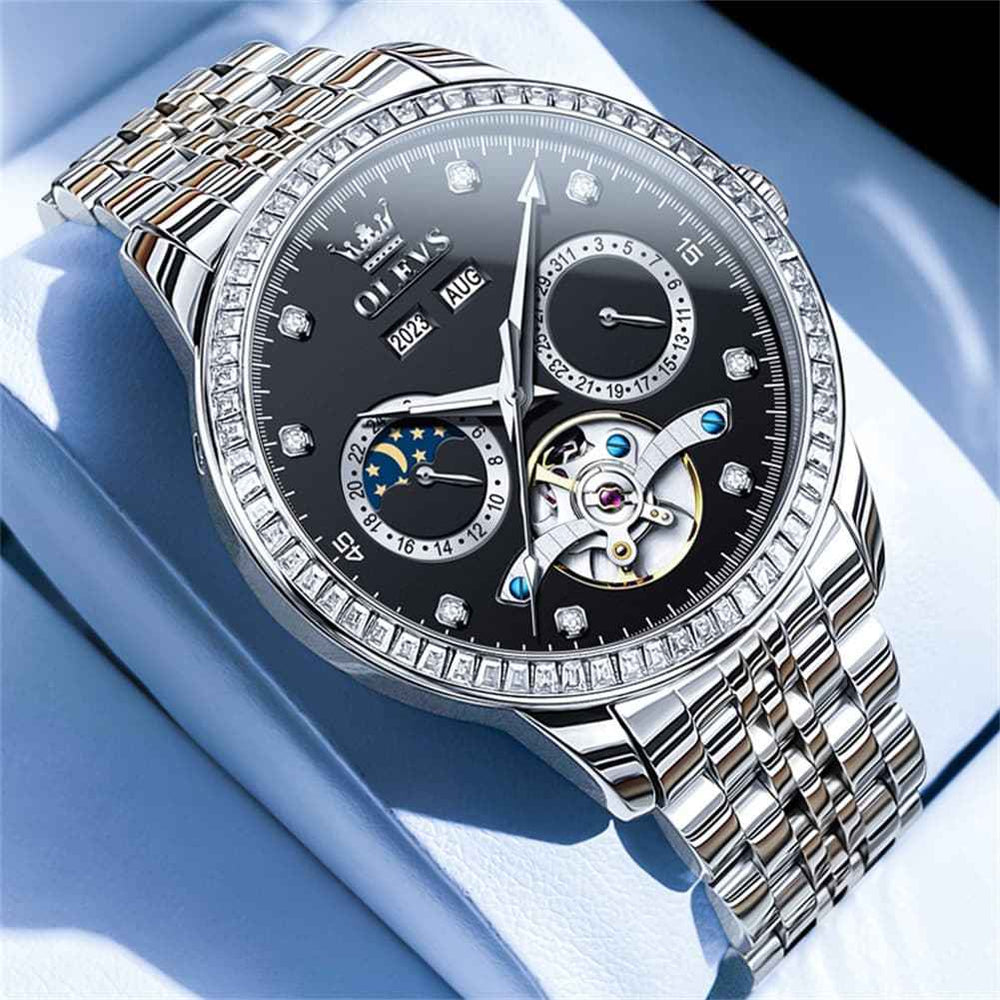 OLEVS 7016 – Men's Diamond Multi Function Sun and Moon Mechanical Watch