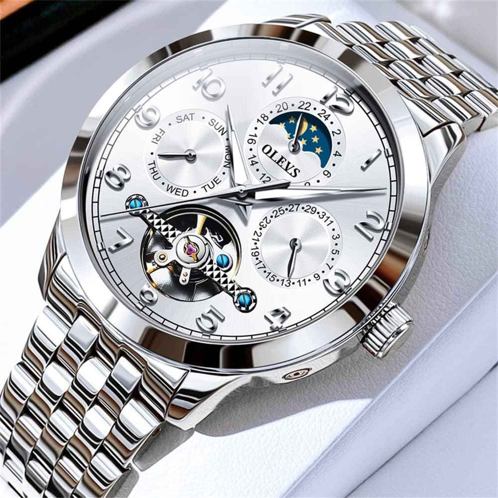 OLEVS 7018 – Men's Sun and Moon Skeleton Mechanical Watch