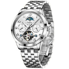 OLEVS 7018 Sun and Moon Skeleton Mechanical Watch for Men - Champagne Watch | Olevs Watch Store