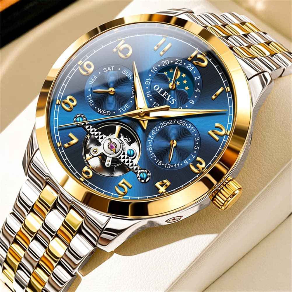 OLEVS 7018 – Men's Sun and Moon Skeleton Mechanical Watch