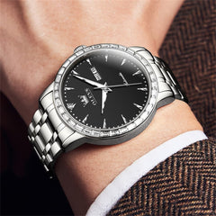 OLEVS 7019 Diamond Bezel Automatic Mechanical Watch For Men - All Gold Watch | Olevs Watch Store