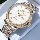 OLEVS 7019 Diamond Bezel Automatic Mechanical Watch For Men - Two Tone White Watch | Olevs Watch Store