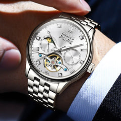 OLEVS 7023 Skeleton Moon Phase Automatic Watch for Men - All Gold Watch | Olevs Watch Store