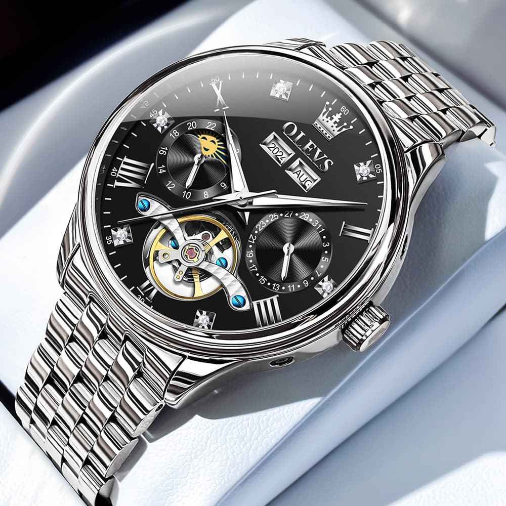 OLEVS 7023 – Men's Skeleton Moon Phase Automatic Watch