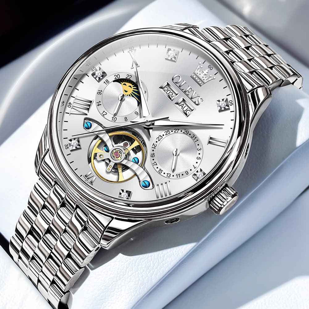 OLEVS 7023 – Men's Skeleton Moon Phase Automatic Watch