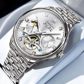 OLEVS 7023 Skeleton Moon Phase Automatic Watch for Men - Silver White Watch | Olevs Watch Store