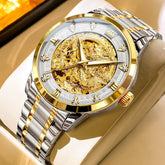 OLEVS 7027 Golden Dragon Automatic Mechanical Watch for Men - Two Tone Gold Watch | Olevs Watch Store