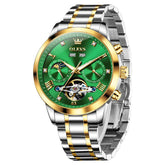 OLEVS 7029 Open Heart Automatic Mechanical Watch For Men - Two Tone Green Watch | Olevs Watch Store
