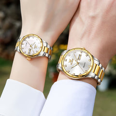 OLEVS 7030 Automatic Mechanical Couples Watch Set - All Silver Watch | Olevs Watch Store