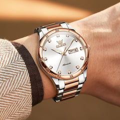 OLEVS 7030 Automatic Mechanical Dress Watch for Men - All Silver Watch | Olevs Watch Store