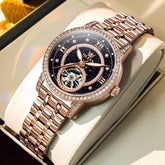 OLEVS 7036 Open Heart Automatic Watch For Women - Rose Gold Starry Sky Watch | Olevs Watch Store