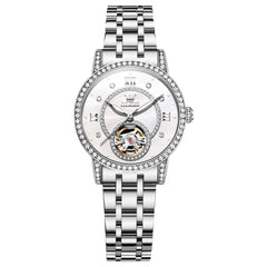 OLEVS 7036 Open Heart Automatic Watch For Women - Silver Mother of Pearl Watch | Olevs Watch Store