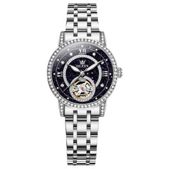 OLEVS 7036 Open Heart Automatic Watch For Women - Silver Mother of Pearl Watch | Olevs Watch Store