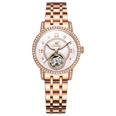 OLEVS 7036 Open Heart Automatic Watch For Women - Silver Mother of Pearl Watch | Olevs Watch Store