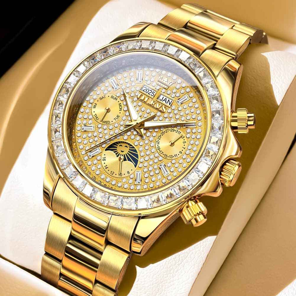 OLEVS 7038 – Men's Luxury Diamond Moon Phase Mechanical Watch