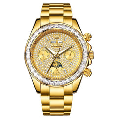 OLEVS 7038 Luxury Diamond Moon Phase Mechanical Watch For Men - All Silver Watch | Olevs Watch Store