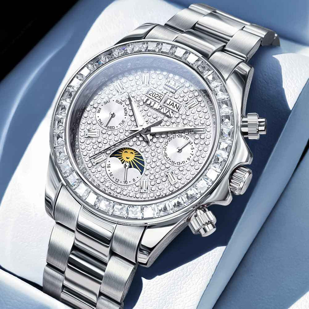 OLEVS 7038 – Men's Luxury Diamond Moon Phase Mechanical Watch