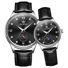 OLEVS 7039 – Couples' Leather Moon Phase Watch Set