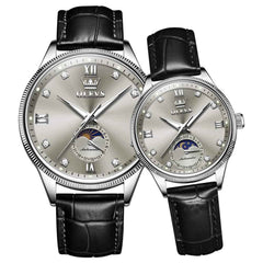 OLEVS 7039 – Couples' Leather Moon Phase Watch Set