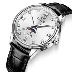 OLEVS 7039 Leather Moon Phase Mechanical Watch For Men - Rose Gold Black Watch | Olevs Watch Store