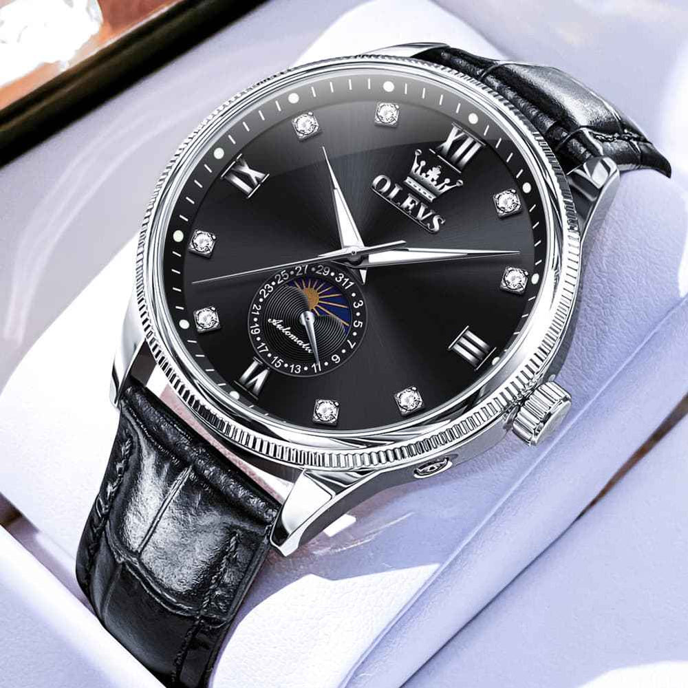 OLEVS 7039 – Men's Leather Moon Phase Mechanical Watch