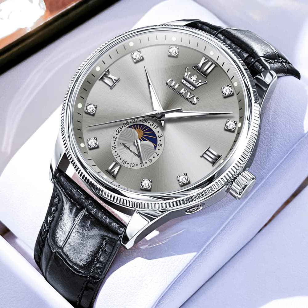 OLEVS 7039 – Men's Leather Moon Phase Mechanical Watch