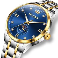OLEVS 7041 Solid Steel Moon Phase Automatic Watch For Men - Silver Black Watch | Olevs Watch Store