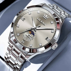 OLEVS 7041 – Men's Solid Steel Moon Phase Automatic Watch