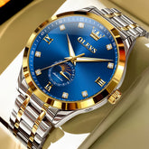 OLEVS 7041 Solid Steel Moon Phase Automatic Watch For Men - Two Tone Blue Watch | Olevs Watch Store