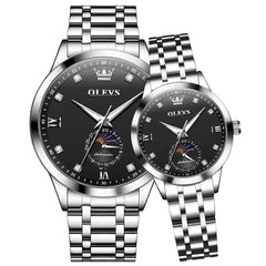 OLEVS 7041 – Couples' Solid Steel Moon Phase Watch Set