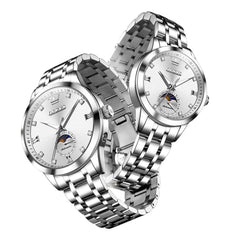 OLEVS 7041 Solid Steel Moon Phase Couples Watch Set - Two Tone White Watch | Olevs Watch Store