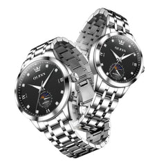 OLEVS 7041 Solid Steel Moon Phase Couples Watch Set - Two Tone White Watch | Olevs Watch Store