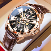 OLEVS 7051 Skeleton Racing Mechanical Watch For Men - Rose Gold Watch | Olevs Watch Store