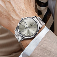 OLEVS 7056 Sapphire Crystal Automatic Watch For Men - Silver Blue Watch | Olevs Watch Store
