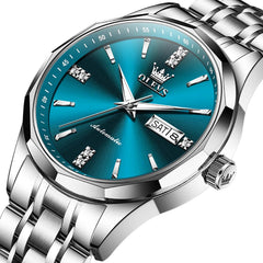 OLEVS 7056 Sapphire Crystal Automatic Watch For Men - Silver Blue Watch | Olevs Watch Store