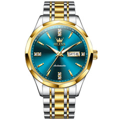 OLEVS 7056 Sapphire Crystal Automatic Watch For Men - Silver Blue Watch | Olevs Watch Store