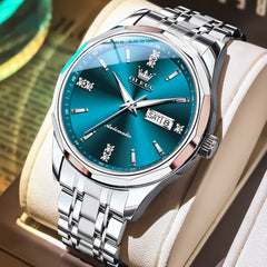 OLEVS 7056 Sapphire Crystal Automatic Watch For Men - Silver Blue Watch | Olevs Watch Store