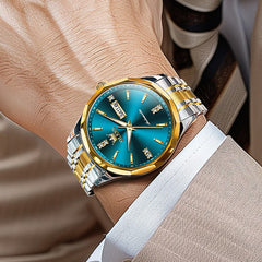 OLEVS 7056 Sapphire Crystal Automatic Watch For Men - Silver Blue Watch | Olevs Watch Store